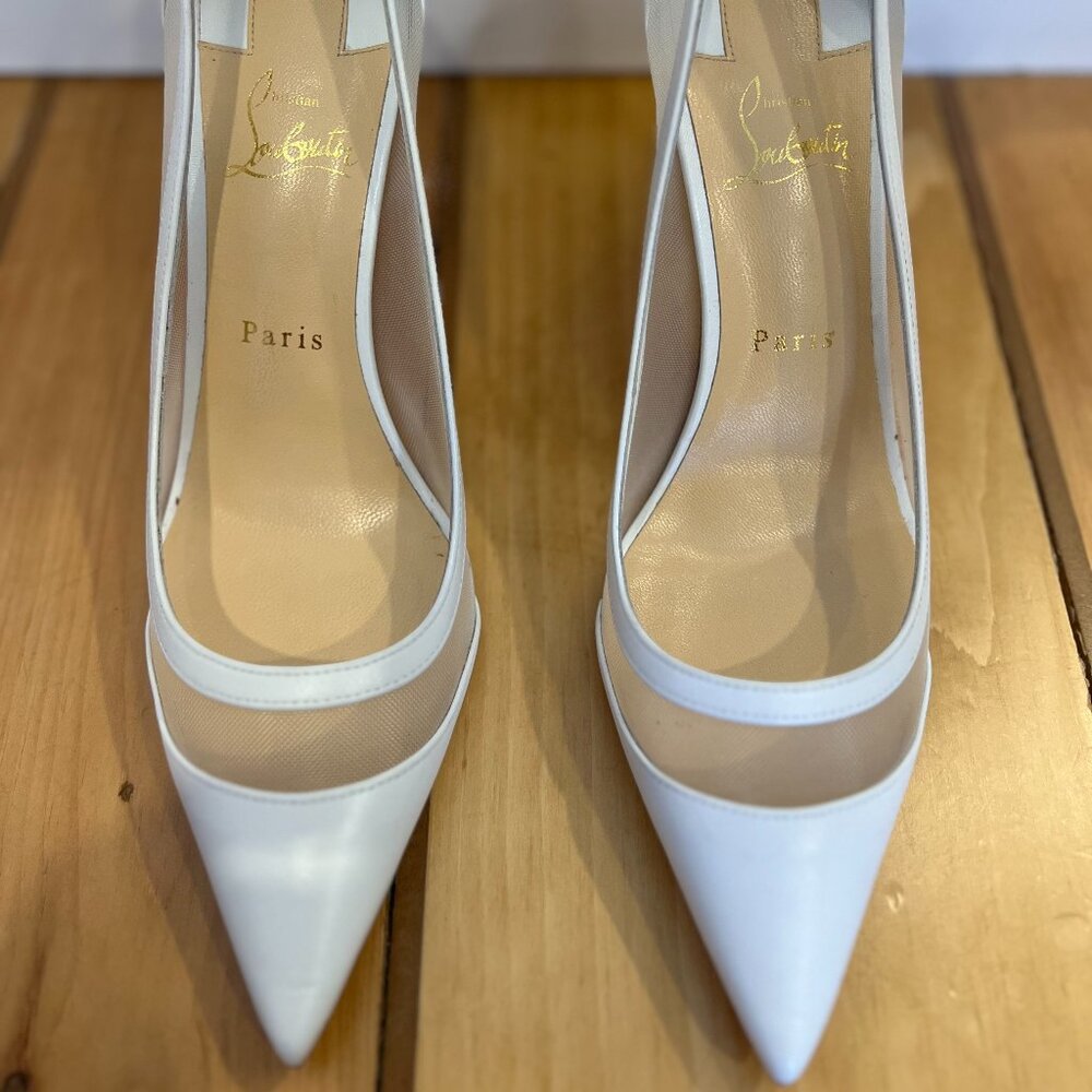 Christian Louboutin Galativi 85 Leather & Mesh Pump- White